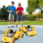 RC Sports Car with One-Key Auto Door Open – LED Headlights, Steering Wheel Controller | 26cm Yellow Supercar
