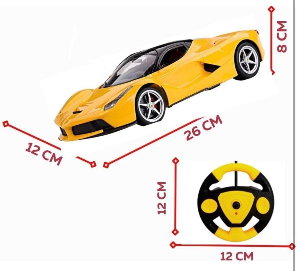RC Sports Car with One-Key Auto Door Open – LED Headlights, Steering Wheel Controller | 26cm Yellow Supercar