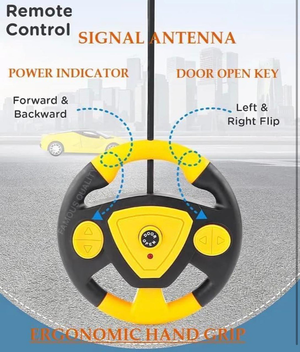 RC Sports Car with One-Key Auto Door Open – LED Headlights, Steering Wheel Controller | 26cm Yellow Supercar