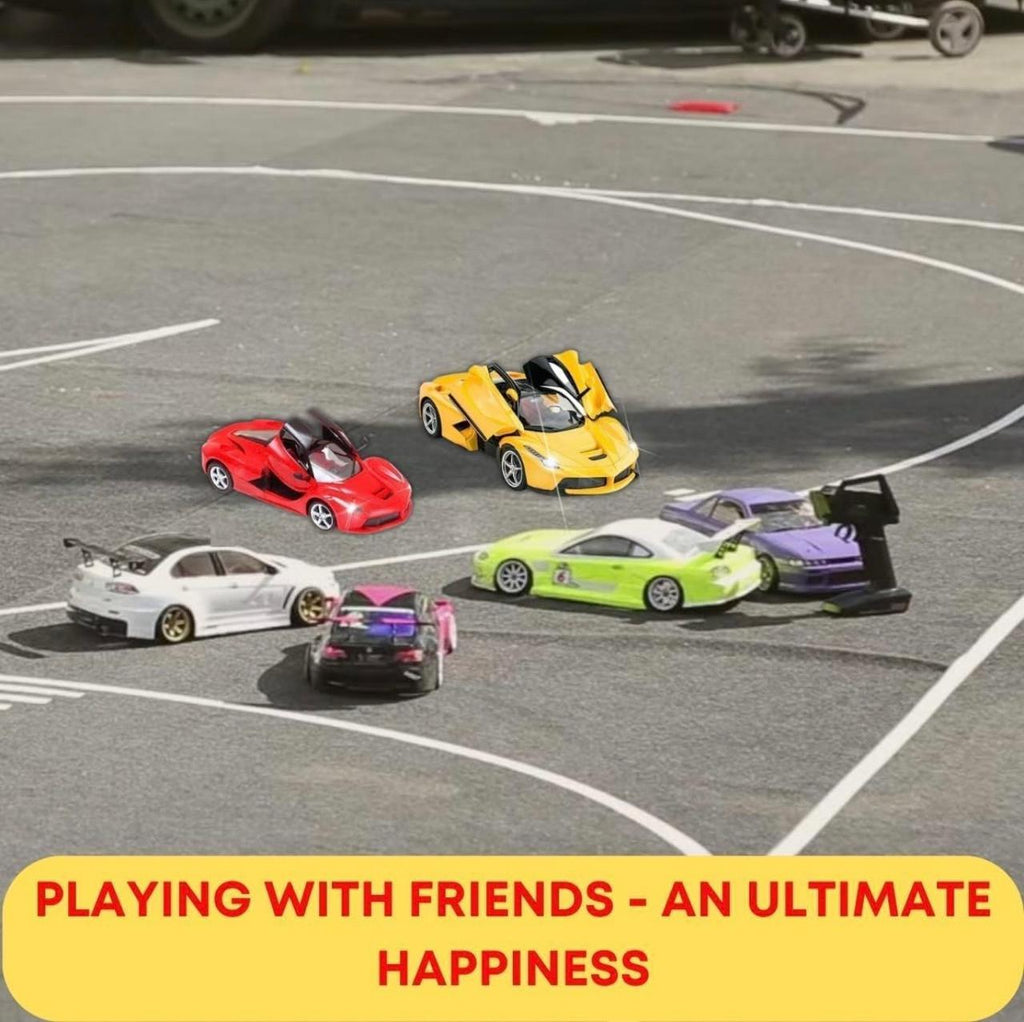 RC Sports Car with One-Key Auto Door Open – LED Headlights, Steering Wheel Controller | 26cm Yellow Supercar