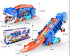 Dinosaur Deformation Car Carrier Truck – 2-in-1 T-Rex Race Track Launcher with Mini Cars | Press & Slide Dual Racing