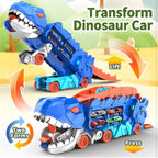 Dinosaur Deformation Car Carrier Truck – 2-in-1 T-Rex Race Track Launcher with Mini Cars | Press & Slide Dual Racing
