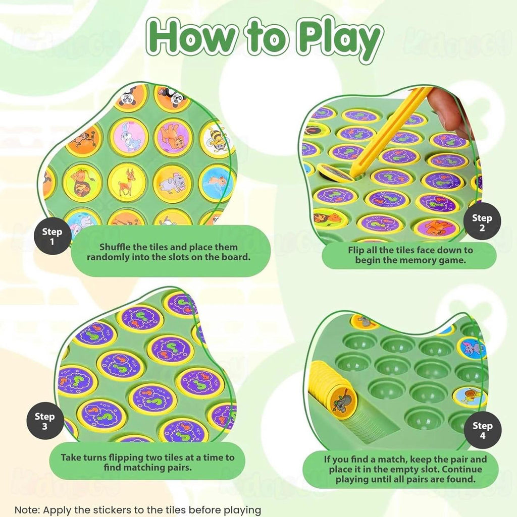 Memory Matching Board Game for Kids – 50+ Animal & Fruit Tiles with Sticker Sheets & Picking Sticks | Parent-Child Educational Game