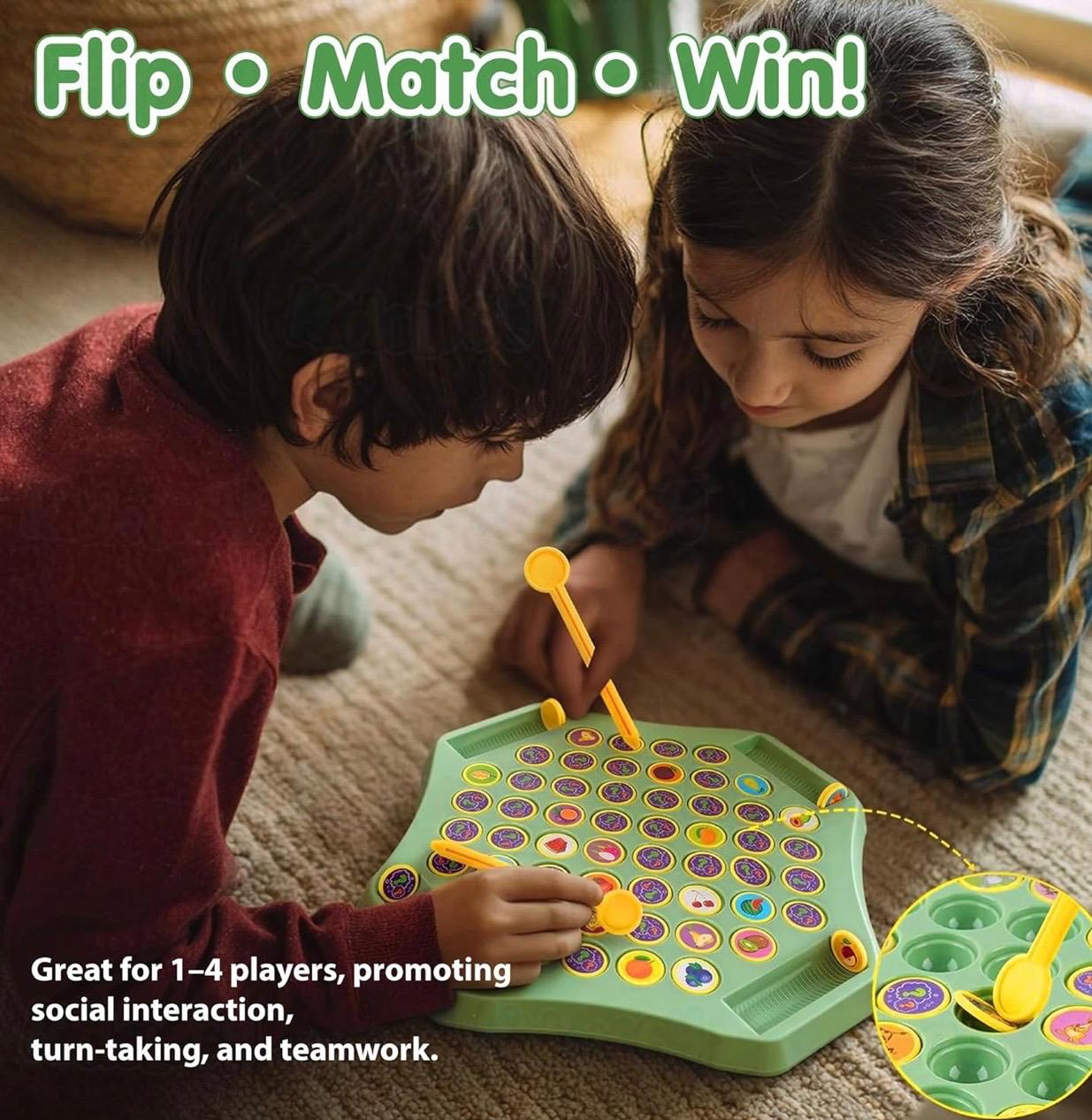 Memory Matching Board Game for Kids – 50+ Animal & Fruit Tiles with Sticker Sheets & Picking Sticks | Parent-Child Educational Game