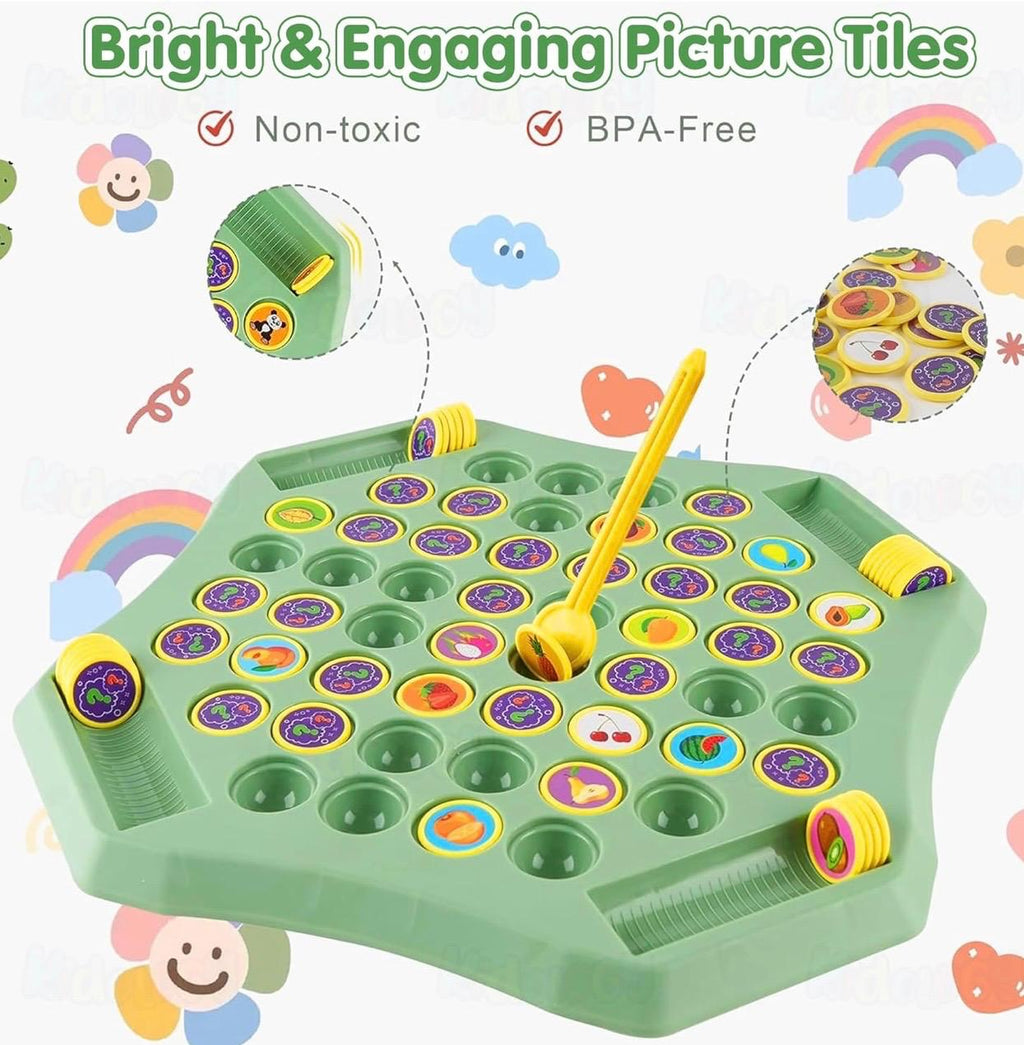 Memory Matching Board Game for Kids – 50+ Animal & Fruit Tiles with Sticker Sheets & Picking Sticks | Parent-Child Educational Game