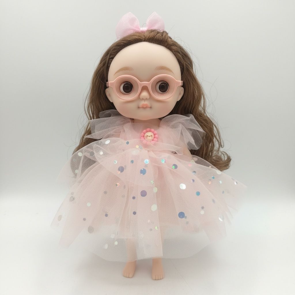 12 Inch Cute Fashion Doll for Girls with Glasses & Long Curly Hair – Princess Dress Doll Toy (Multiple Color Variants Available)