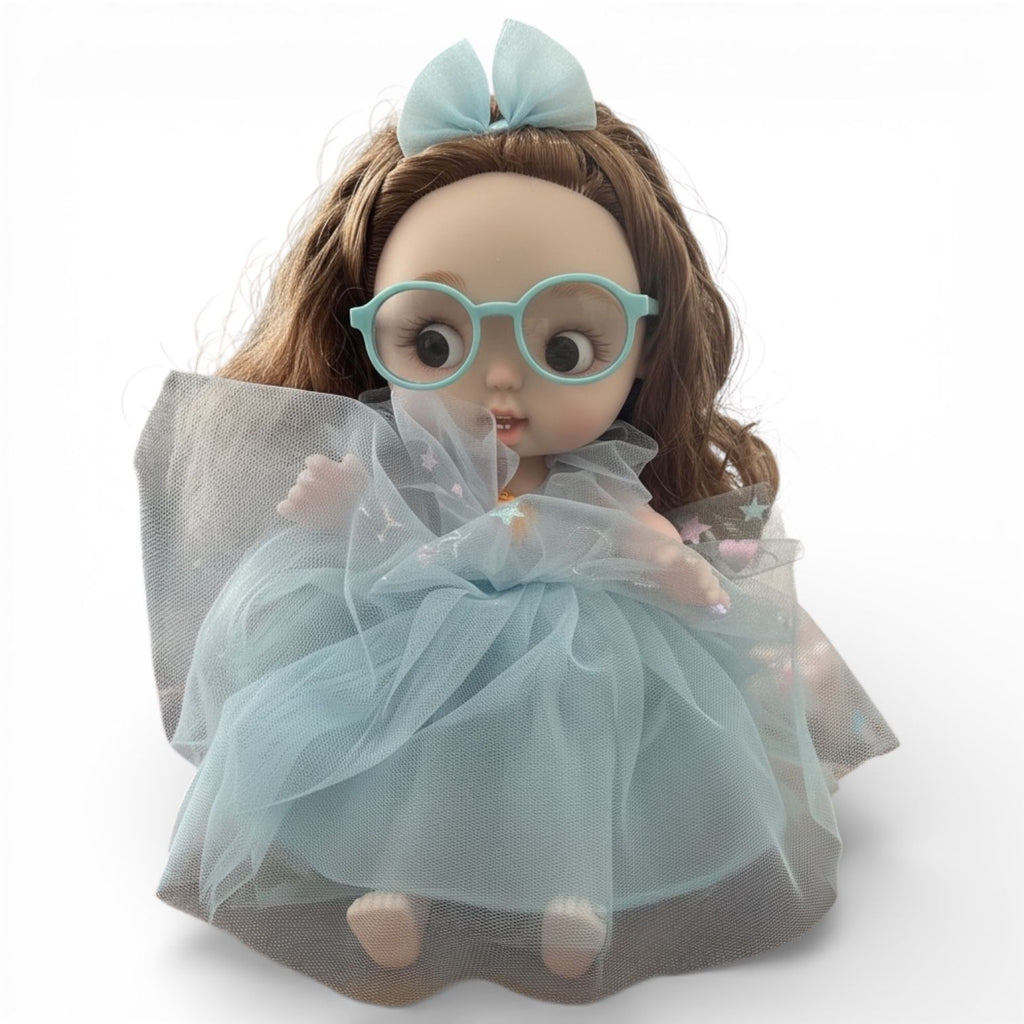 12 Inch Cute Fashion Doll for Girls with Glasses & Long Curly Hair – Princess Dress Doll Toy (Multiple Color Variants Available)