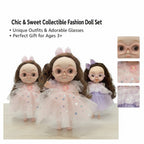 12 Inch Cute Fashion Doll for Girls with Glasses & Long Curly Hair – Princess Dress Doll Toy (Multiple Color Variants Available)