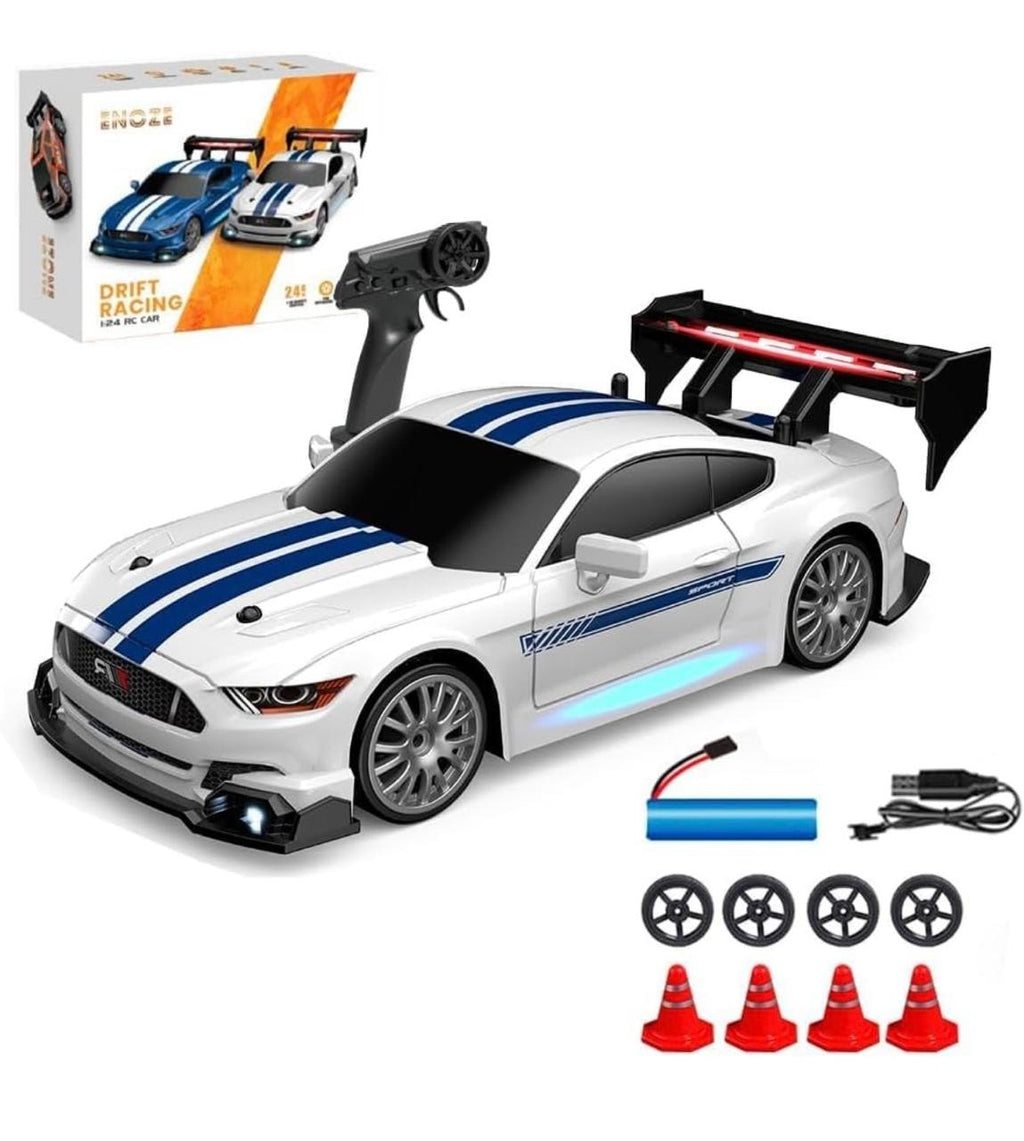 1:24 Scale Drift RC Racing Car – Four-Wheel Drive Sport Coupe with LED Lights, PVC Shell, Rubber Tyres & USB Rechargeable Battery
