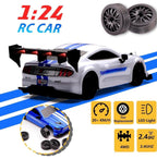 1:24 Scale Drift RC Racing Car – Four-Wheel Drive Sport Coupe with LED Lights, PVC Shell, Rubber Tyres & USB Rechargeable Battery