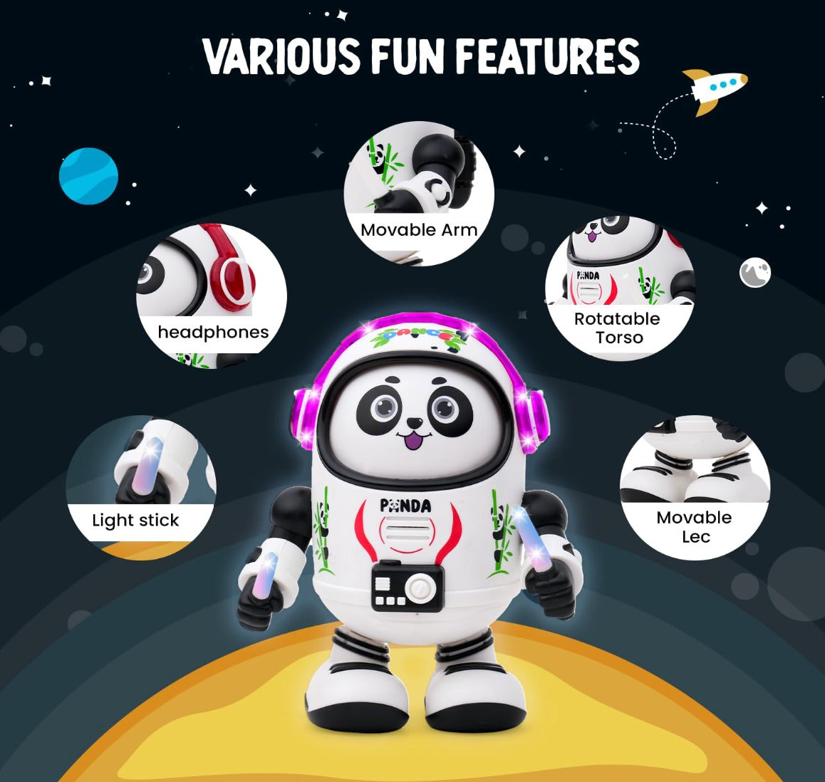 LED Musical Panda Robot Toy for Kids