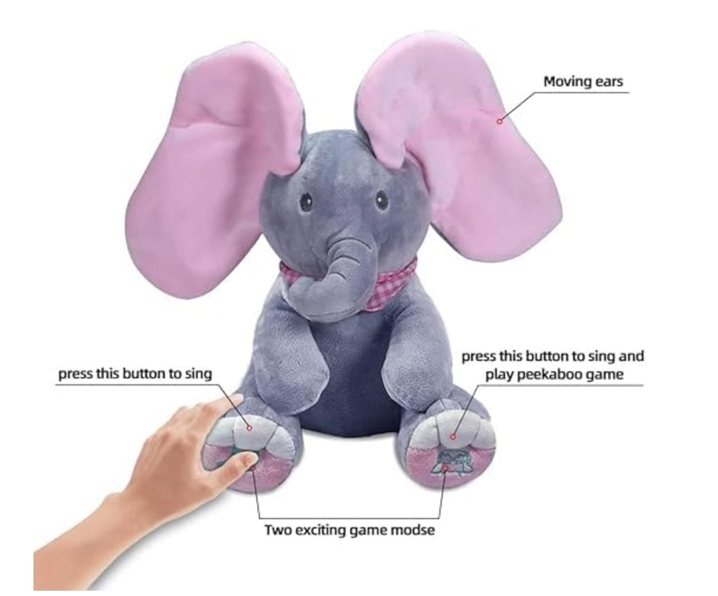 Peekaboo Singing Elephant Plush Toy with Moving Ears