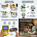 Famnest 5-in-1 Special Gift Set with 400-in-1 Retro Game, Dancing Skeleton, Crawling Infant, Panda Sports Set & Royal Enfield Bike