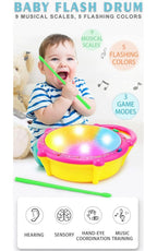 Interactive Musical Flash Drum Toy for Toddlers – 360° Light-Up Beats with Drumsticks