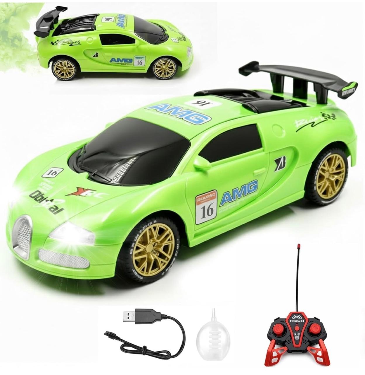 Hyper-Speed Glow: Neon Green Turbo Drift RC Car with Smoke Effect