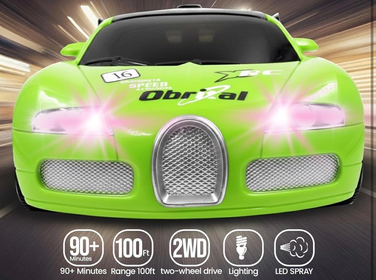 Hyper-Speed Glow: Neon Green Turbo Drift RC Car with Smoke Effect