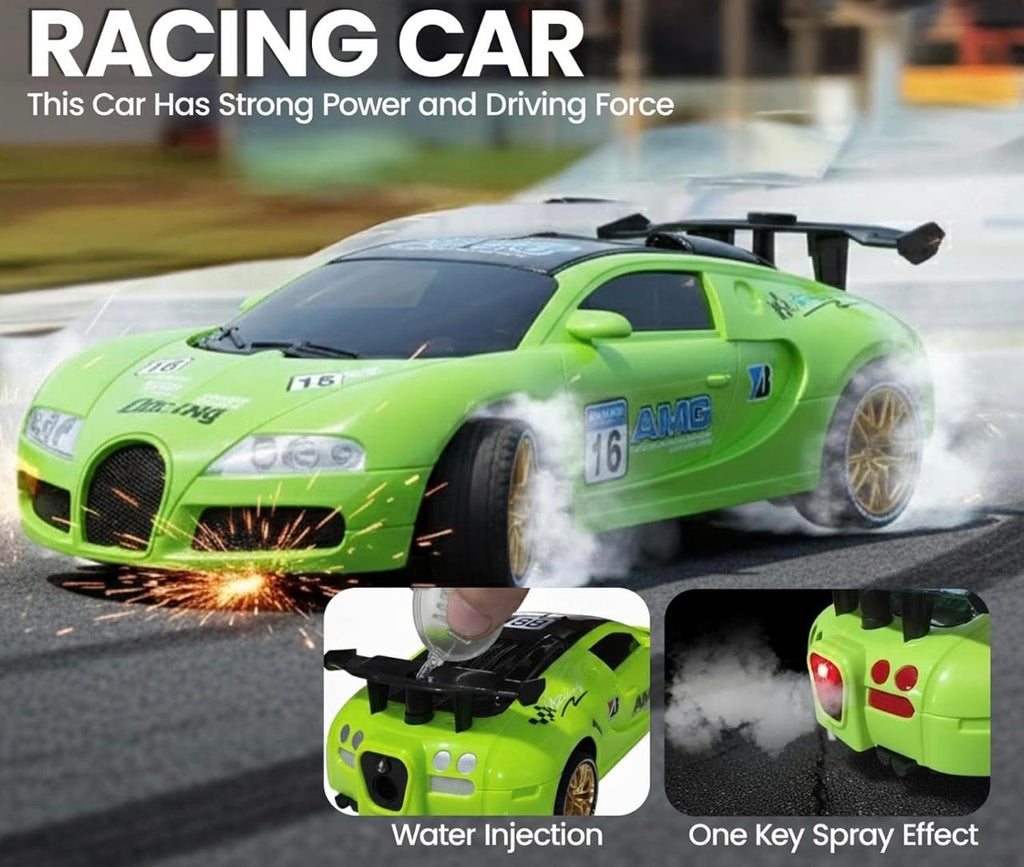Hyper-Speed Glow: Neon Green Turbo Drift RC Car with Smoke Effect