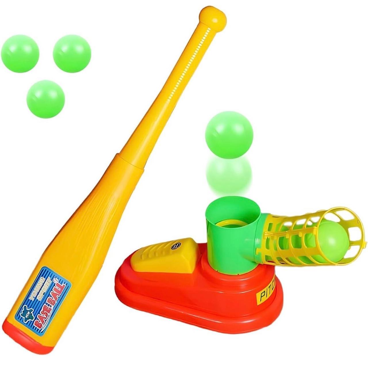 Automatic Kids Baseball Pitching Machine Set – Pop-Up Launcher with Bat & 3 Training Balls