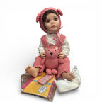 Cozy in Pink: Hand-Knit Bonnet & Romper Baby Doll