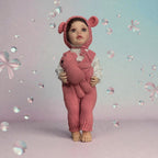Cozy in Pink: Hand-Knit Bonnet & Romper Baby Doll