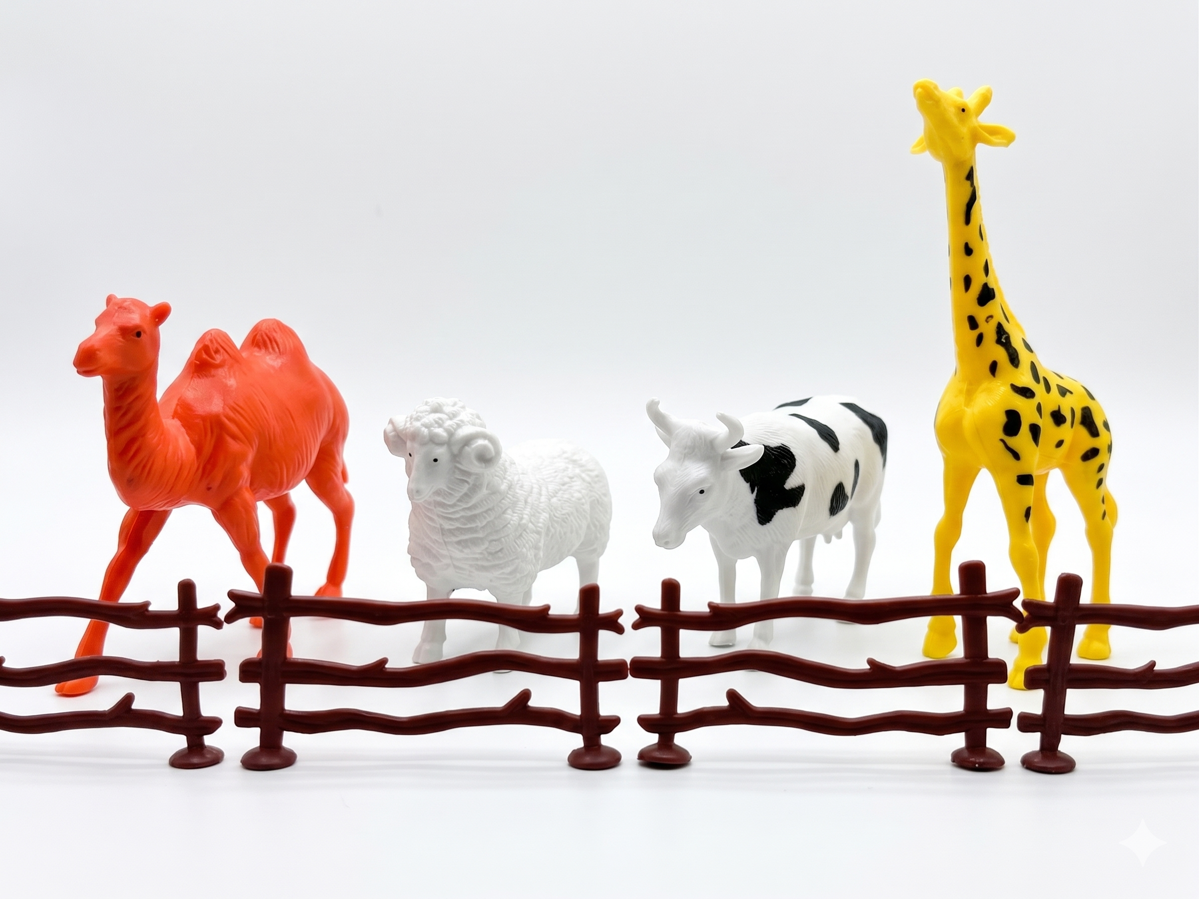 Detailed camel cow goat giraffe figures
