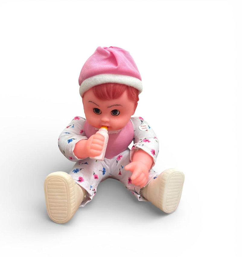 Soft body baby doll with feeding bottle