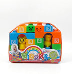 Leemo 32-piece building blocks set in a clear orange zip carry bag