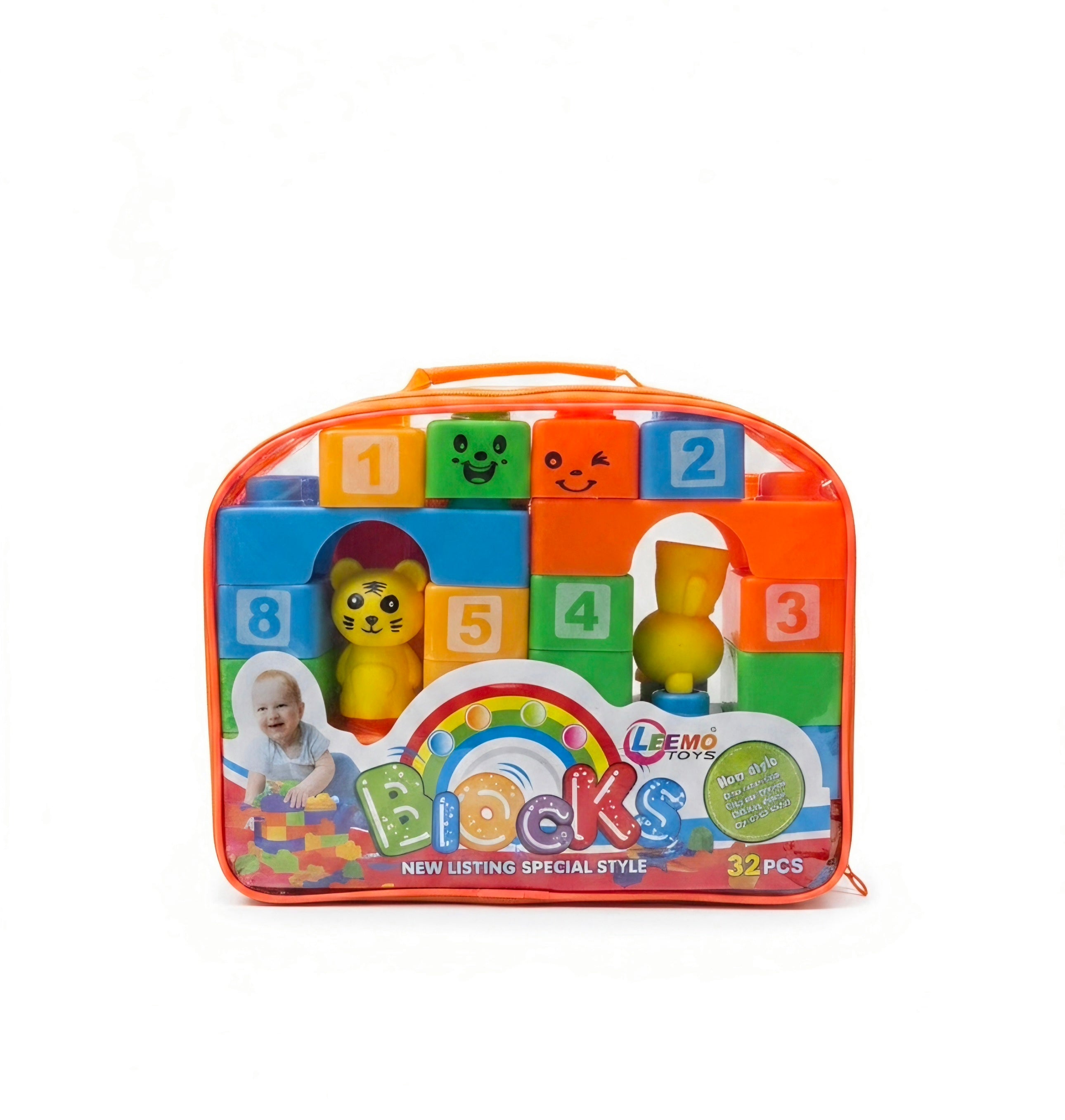 Colourful numbered building blocks with animal figures