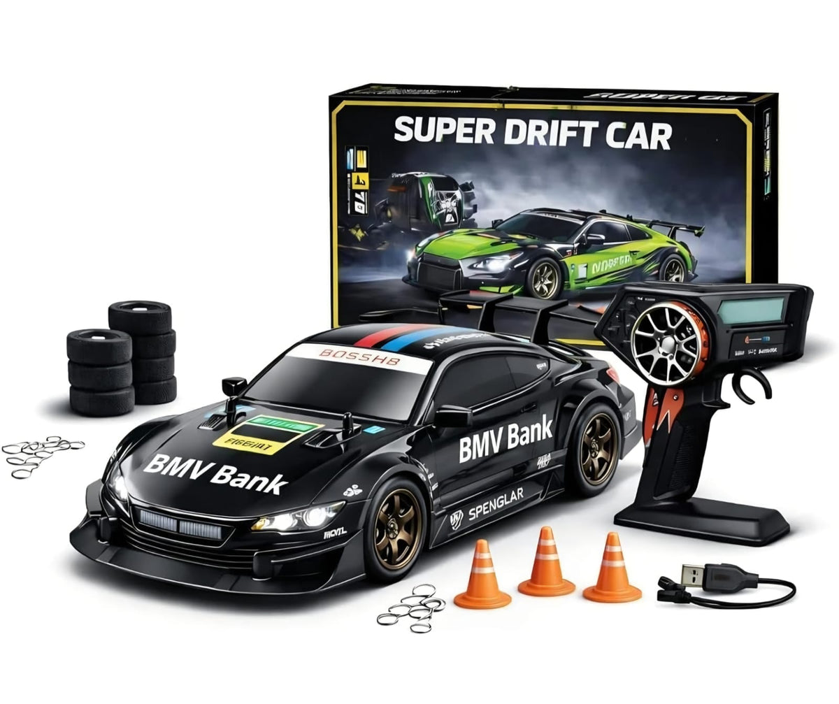 RC Drift Racing Car 1:16 Scale 4WD with LED Lights, ESP Stability Control & Extra Tires, Remote Control Car for Kids Ages 8+