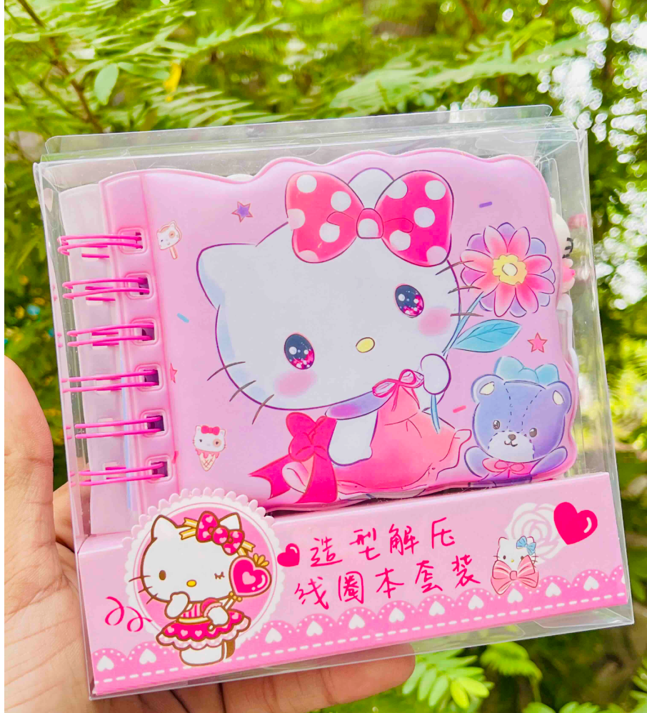 Hello Kitty design spiral diary with highlighter pen