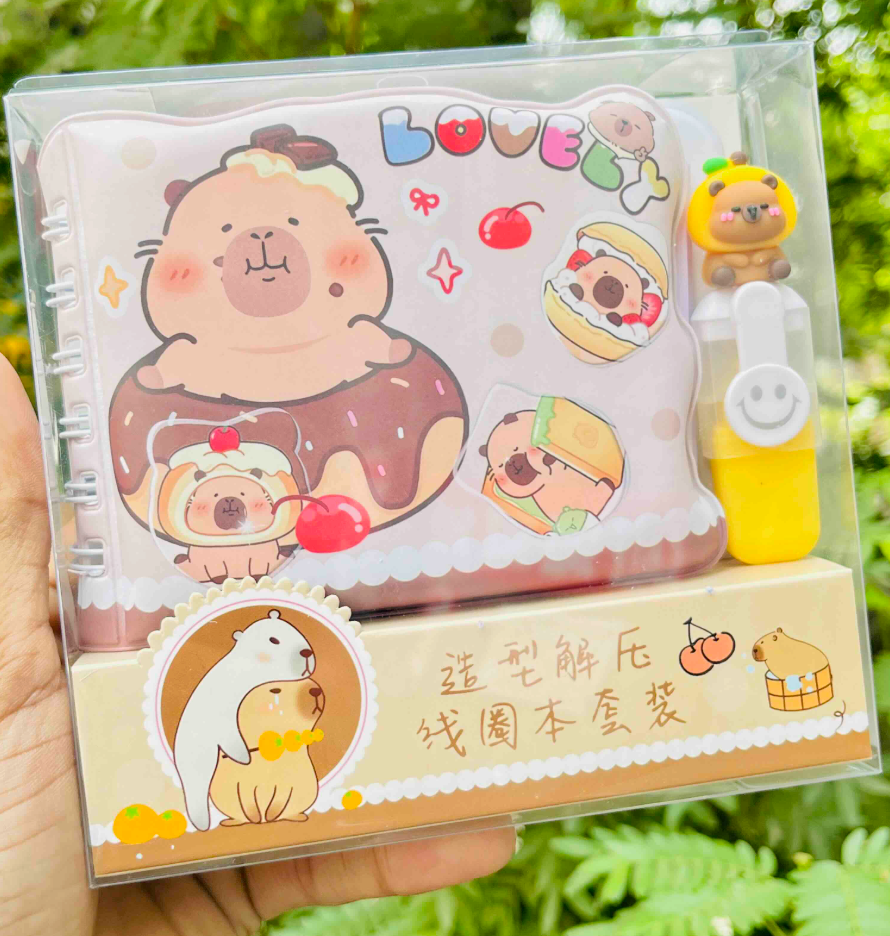 Capybara donut design spiral diary with highlighter pen