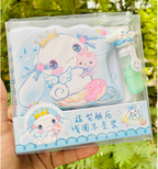 Cinnamoroll design spiral diary with highlighter pen, white/blue colourway