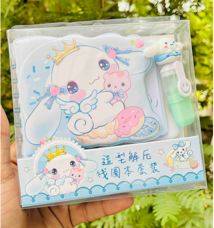 Cinnamoroll design spiral diary with highlighter pen, white/blue colourway