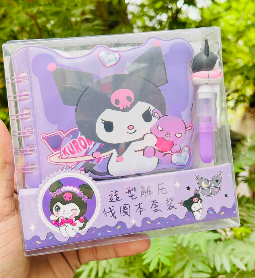 Kuromi design spiral diary with highlighter pen, purple colourway