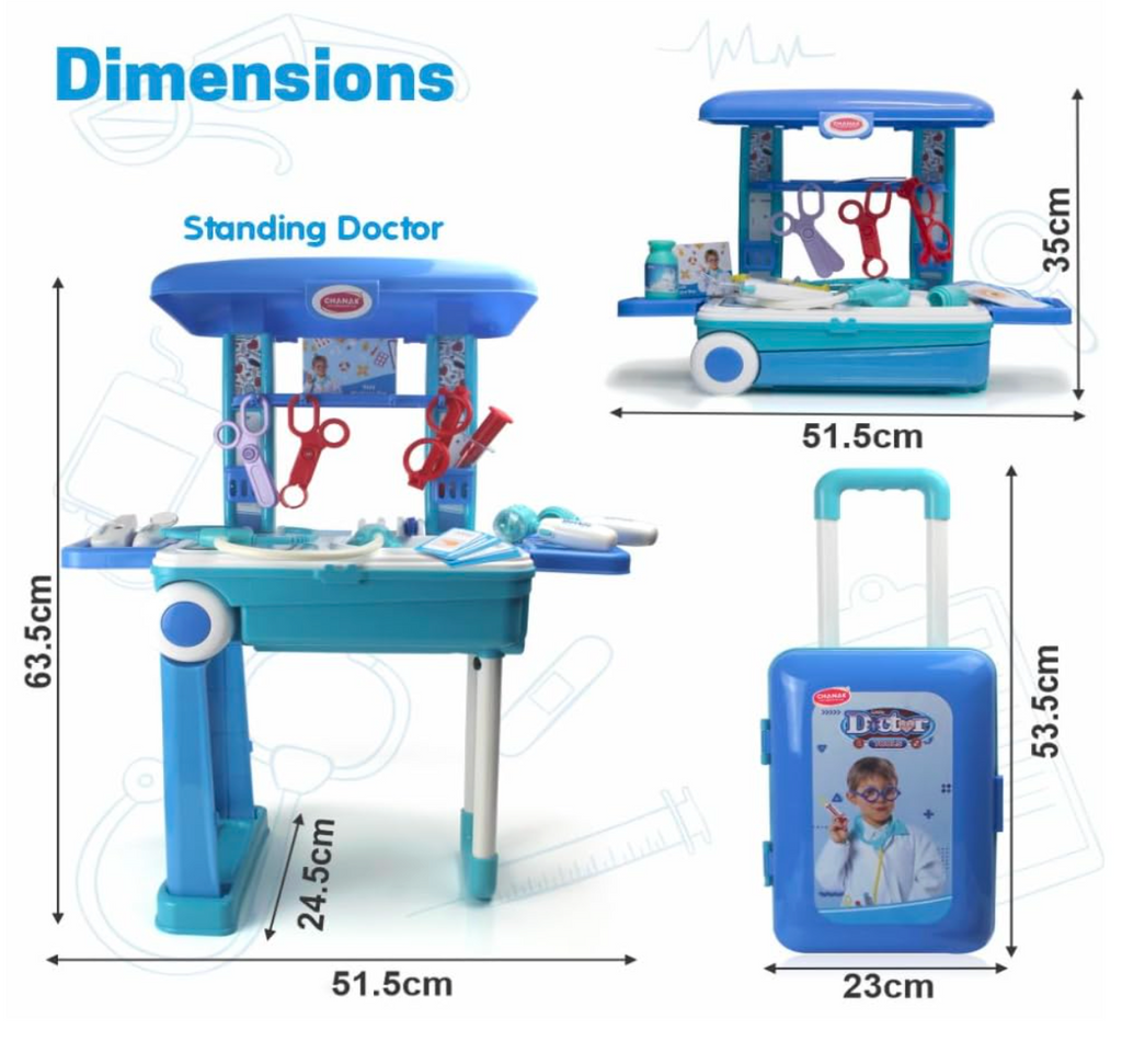 Doctor Set Trolley for Kids with LED Light Instruments, Pretend Play Doctor Set Trolley for Kids Above 3 Years
