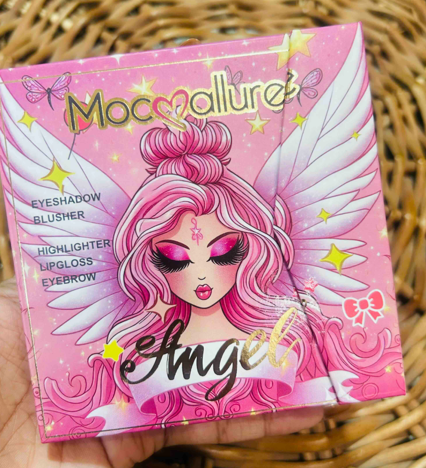 Mocoallure Angel eyeshadow makeup book palette packaging, pink