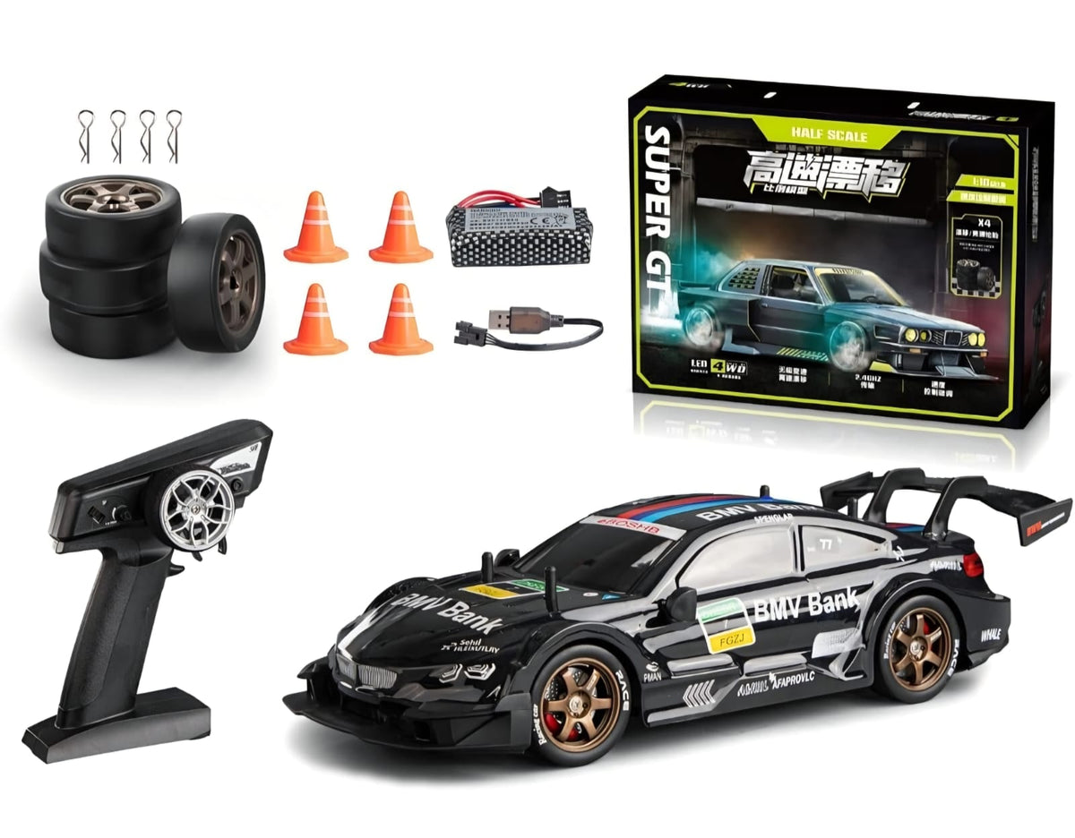 RC Drift Racing Car 1:16 Scale 4WD with LED Lights, ESP Stability Control & Extra Tires, Remote Control Car for Kids Ages 8+