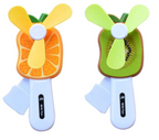 Kids mini hand-press fan in orange and kiwi fruit design