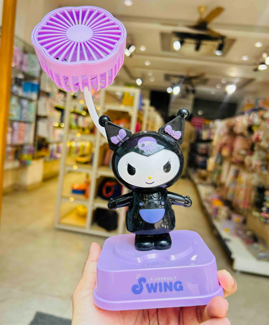 Black Kuromi-style character mini fan on Joyful Swing base