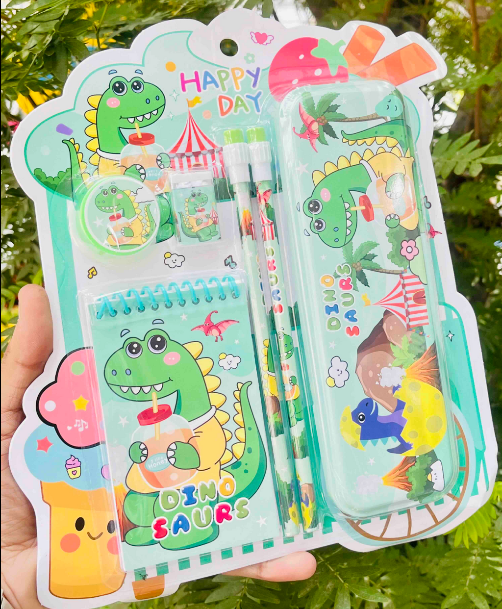 Fancy 6-in-1 cartoon stationery gift set - dinosaur design