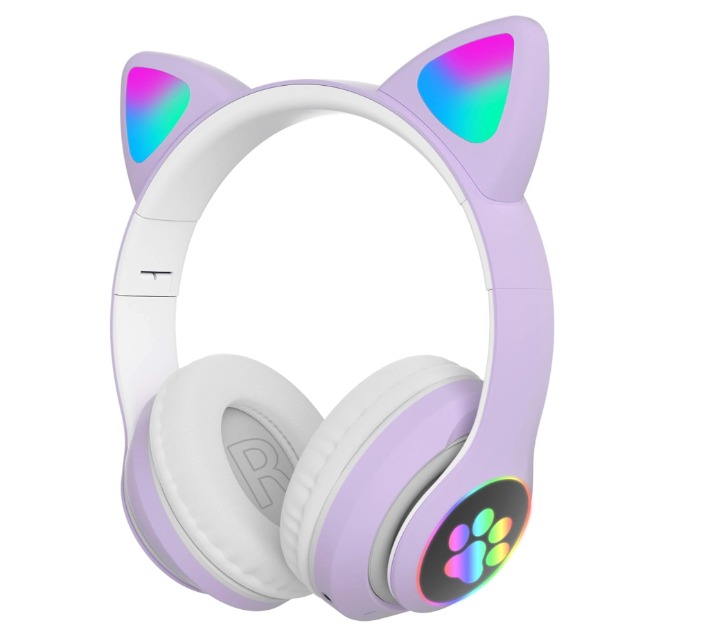 Cat ear LED wireless headphones purple