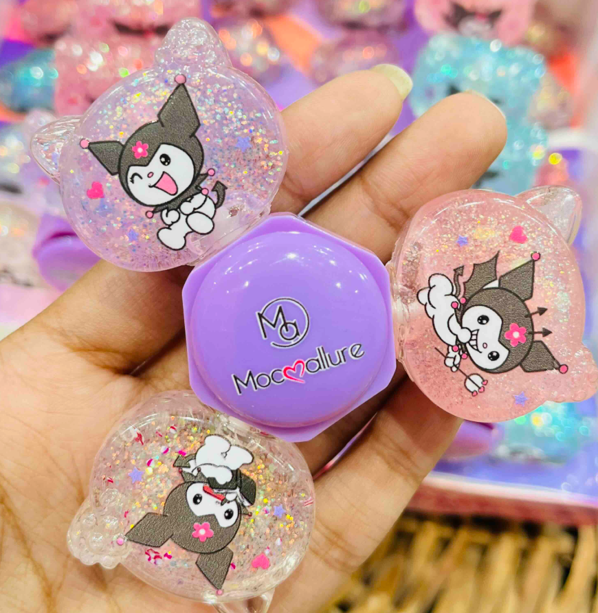 Kuromi-themed 3-in-1 spinner lip gloss close-up, Mocoallure brand