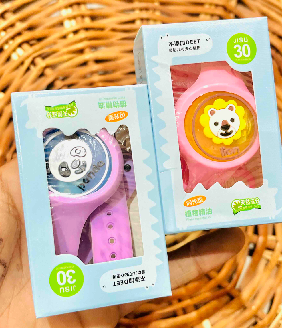 Kids mosquito repellent silicone watch, panda and lion designs boxed
