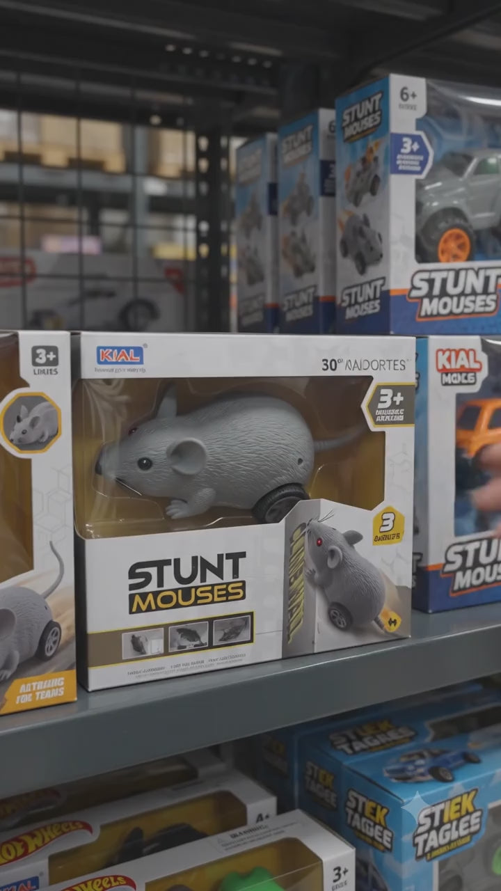 Interactive Stunt Mouse Toy – Remote Control Wall-Climbing Vehicle with 360° Spins & Glowing LED Eyes