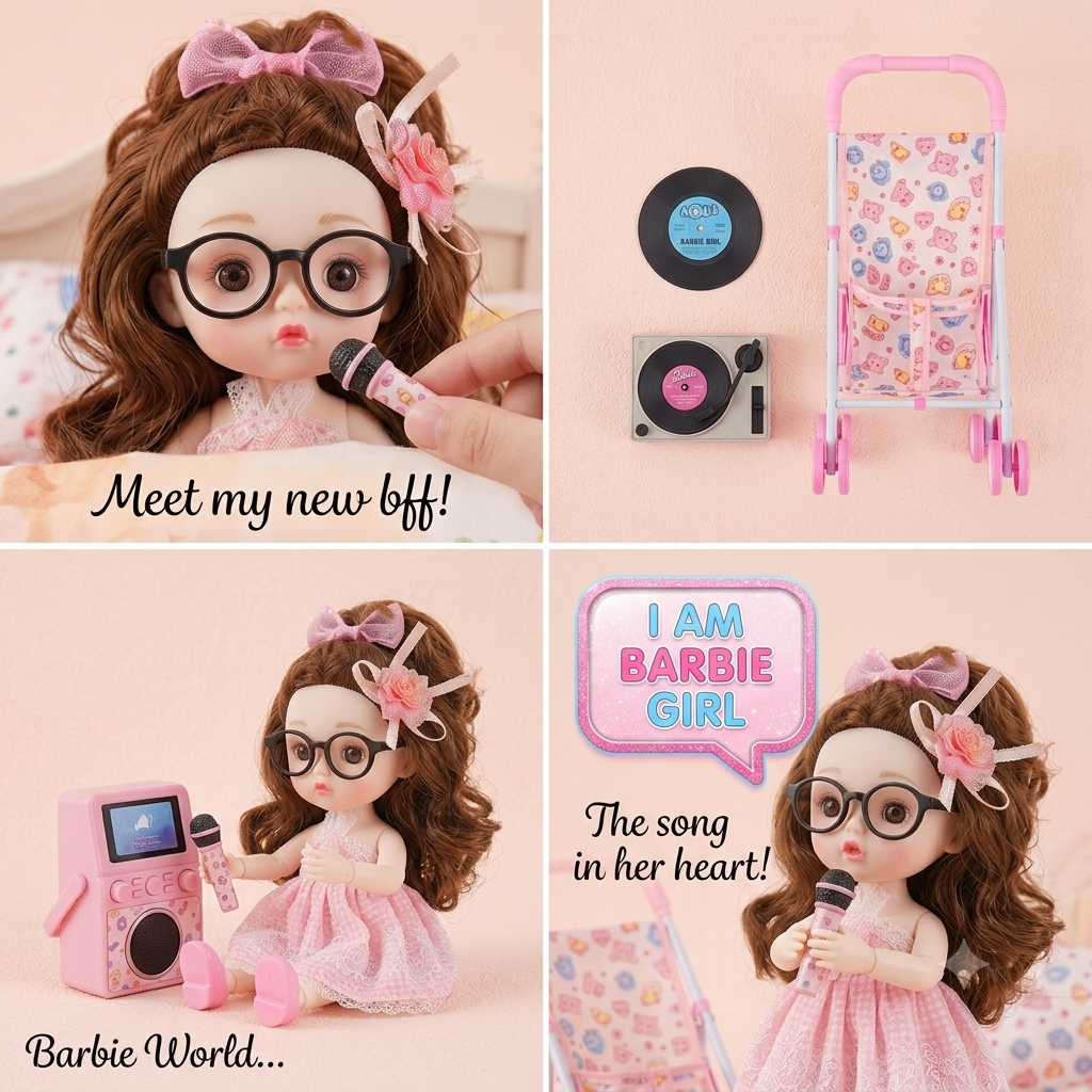 Doll Stroller Toy for Girls Doll Pram Foldable Pretend Play Pushchair, Ages 3+