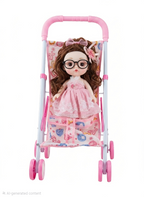 Doll Stroller Toy for Girls Doll Pram Foldable Pretend Play Pushchair, Ages 3+