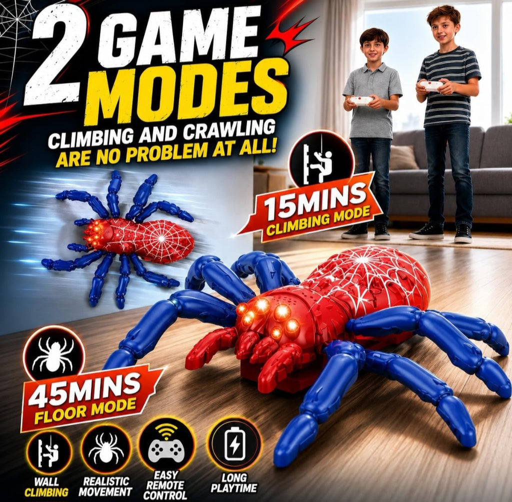 RC Wall Climbing Spider Toy – Remote Control Dual-Mode Gravity Defying Electric Spider with Glowing LED Eyes, 360° Rotating Stunt Crawling Prank Toy, USB Rechargeable for Kids & Adults