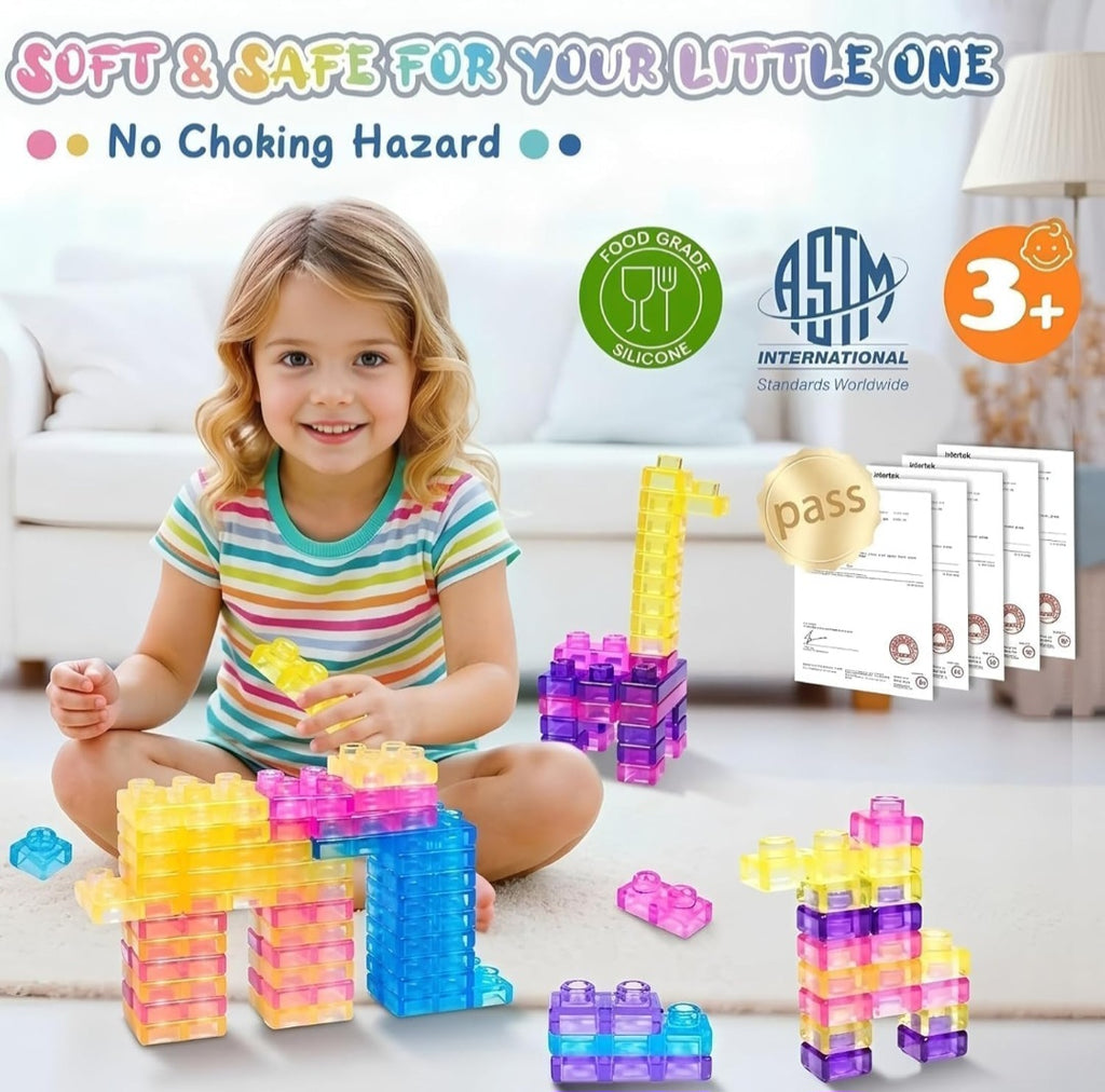 Sensory Soft Magic Gummy Building Blocks Squishy Stacking Toy Set 24 PCS- Age 3+ Squeezable Stretchable Montessori Learning Creative Play Puzzle Blocks for Toddlers & Kids