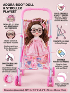 Doll Stroller Toy for Girls Doll Pram Foldable Pretend Play Pushchair, Ages 3+