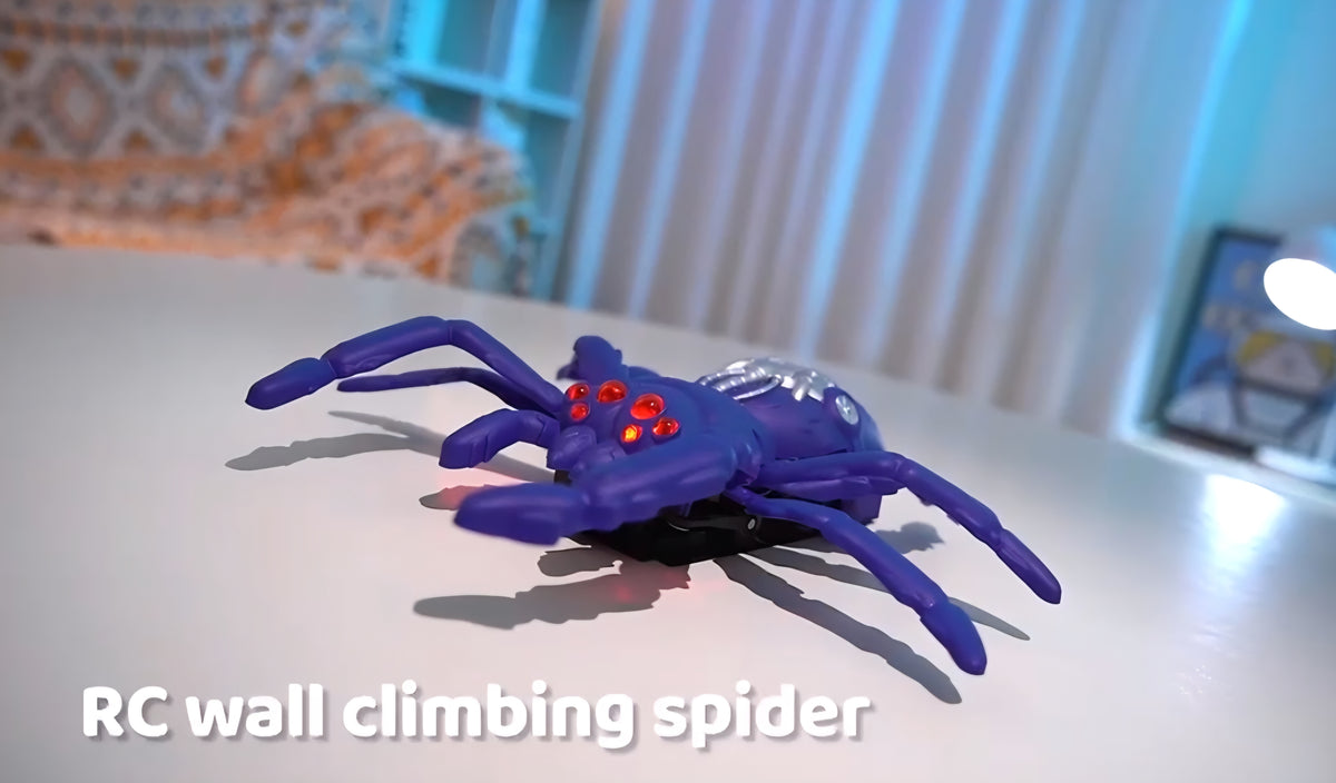 RC Wall Climbing Spider Toy – Remote Control Dual-Mode Gravity Defying Electric Spider with Glowing LED Eyes, 360° Rotating Stunt Crawling Prank Toy, USB Rechargeable for Kids & Adults